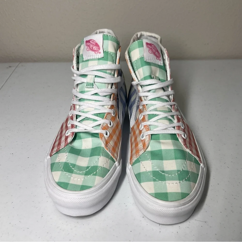 VANS Sneakers Gingham Plaid Colorblock Sk-8 Hi Shoes Embroidery Women's Size 8.5 - Picture 5 of 10